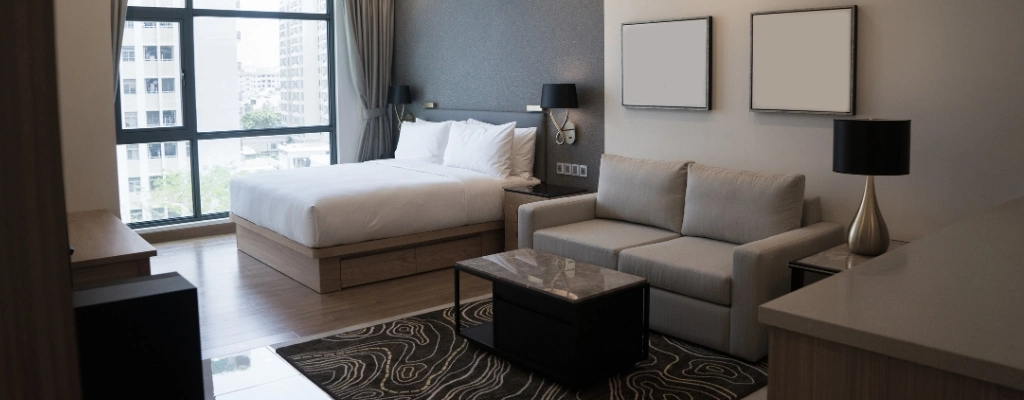 Cozy studio apartment with bedroom and living space